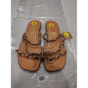 Mariella Women's Stripe Brown and Tan Flip Flop Sandals